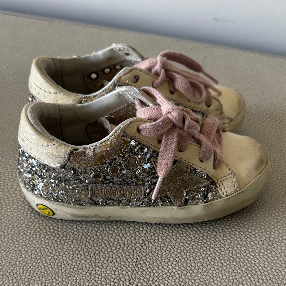 Kids Golden Goose Glitter Sneakers with Pink Laces
